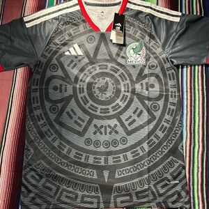 adidas Mexico Gray and Black Aztec Football Jersey with Red Trim